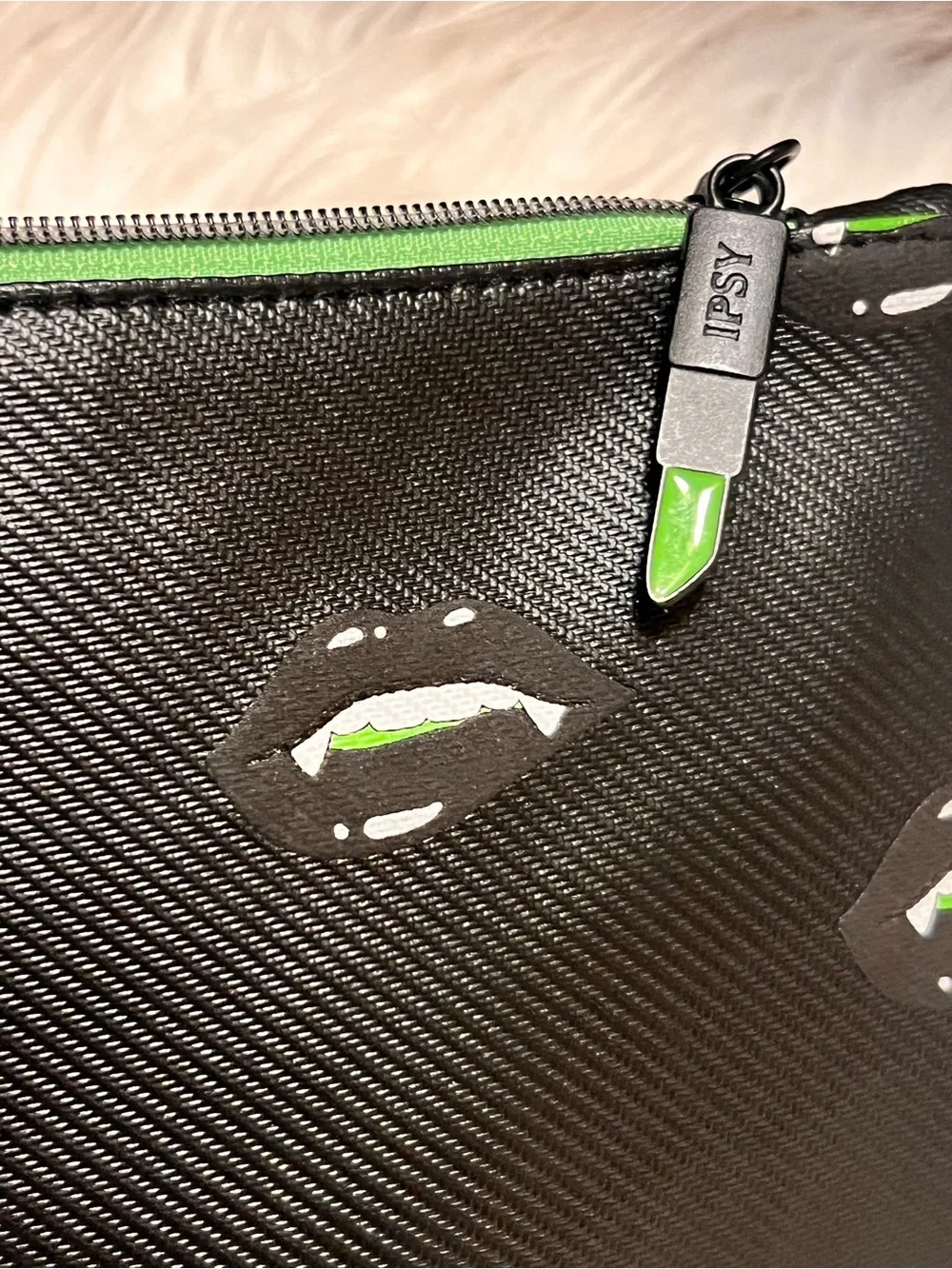 ipsy Black vampire lils with Green  makeup bag